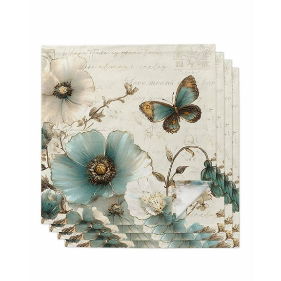 Hokiten Kitchen Dinner Napkins Set of 4 Turquoise Flowers Cloth Napkins Reusable Washable Table Napkins for Weddings Cocktail Parties Holiday Table Decor 20x20 Inch