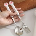 thumbnail image 4 of Cute Cat-Shaped Tableware Set, Cat Paw Ceramic Handle Dinnerware Set Flatware Kitchen Accessories Camping Travel Sets Fork Spoon Portable Cutlery Sets with Case, 4 of 8