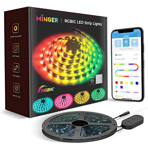 Følelse Forladt vidne MINGER DreamColor LED Strip Lights, Smart Music Sync Light Strip Phone App  Controlled Waterproof for Party, Room, Bedroom, TV, Gaming with Brighter  5050 LEDs and Strong Adhesive Tape (16.4Ft) - Walmart.com