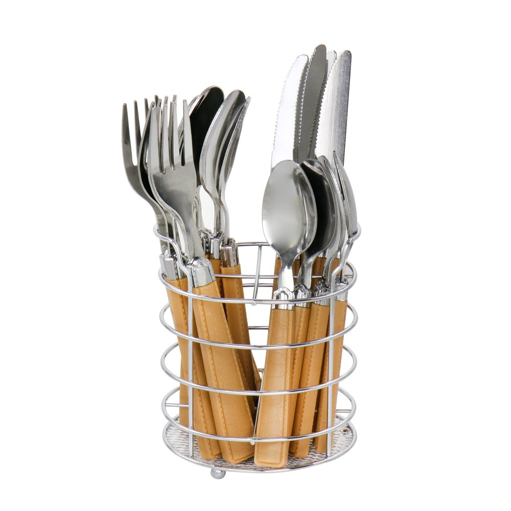 Gibson Everyday Buckstrap 16 Piece Flatware Set with Caddy in Camel