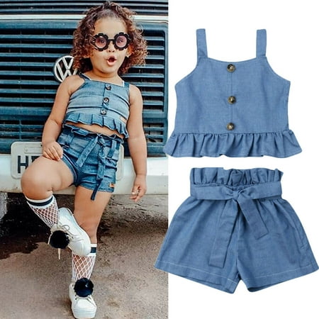 2Pcs Summer Clothes For Girls 2019 Newest Toddler Baby Girls Summer Outfits Sleeveless Backless Sling Crop Top Bow Shorts