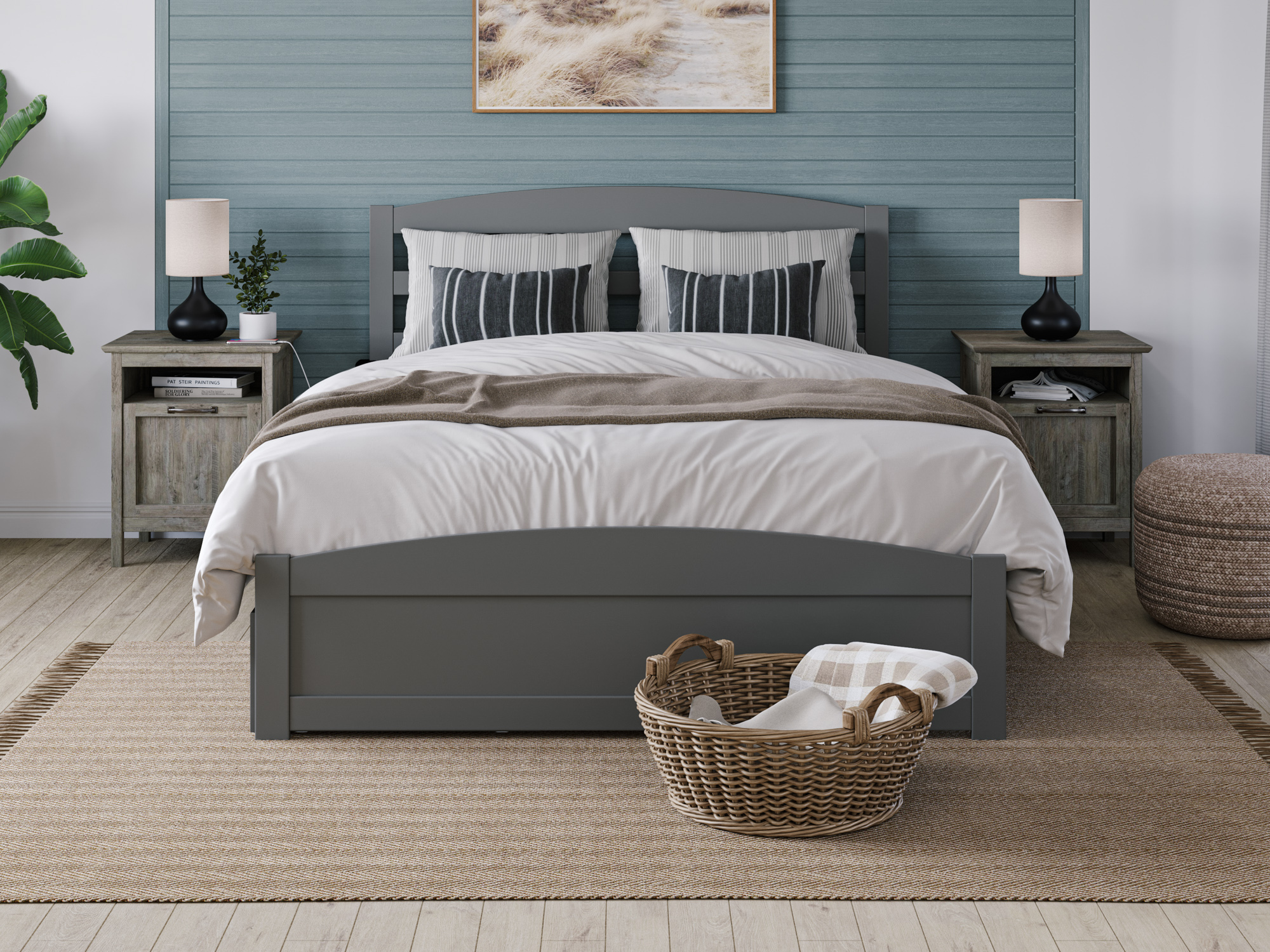 AFI Warren Full Wood Platform Bed with Headboard Footboard & 2 Storage Drawers, Grey