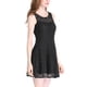 thumbnail image 4 of Mini vestido acampanado sin mangas con encaje floral para mujer Negro S, 4 of 7