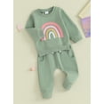 thumbnail image 4 of 2PCS Baby Girls Fall Outfits 6 12 18 24M 3T Long Sleeve Rainbow Print Sweatshirt + Pants Set Toddler Clothes, 4 of 10