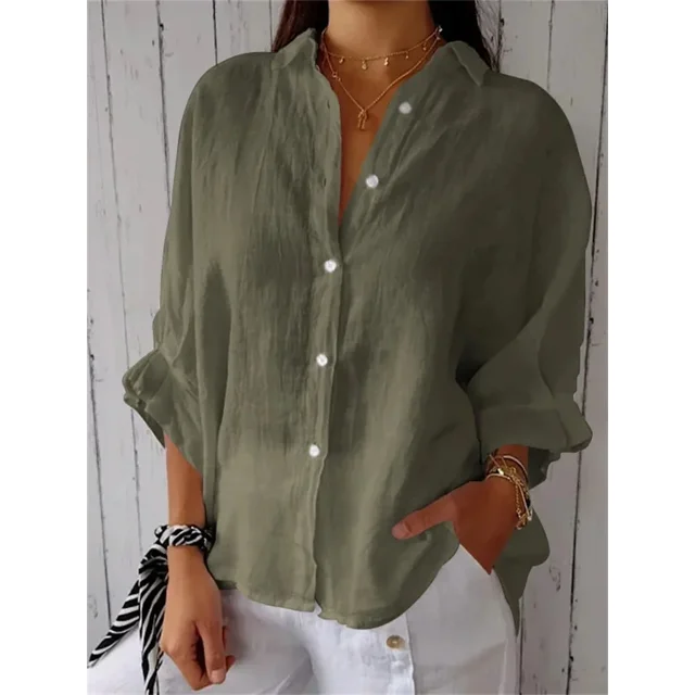 Camisa con cordones en la espalda para mujer, blusa de media manga de lino y algodón de Color liso, estilo dulce, Tops holgados informales para uso diario, novedad de verano 2024