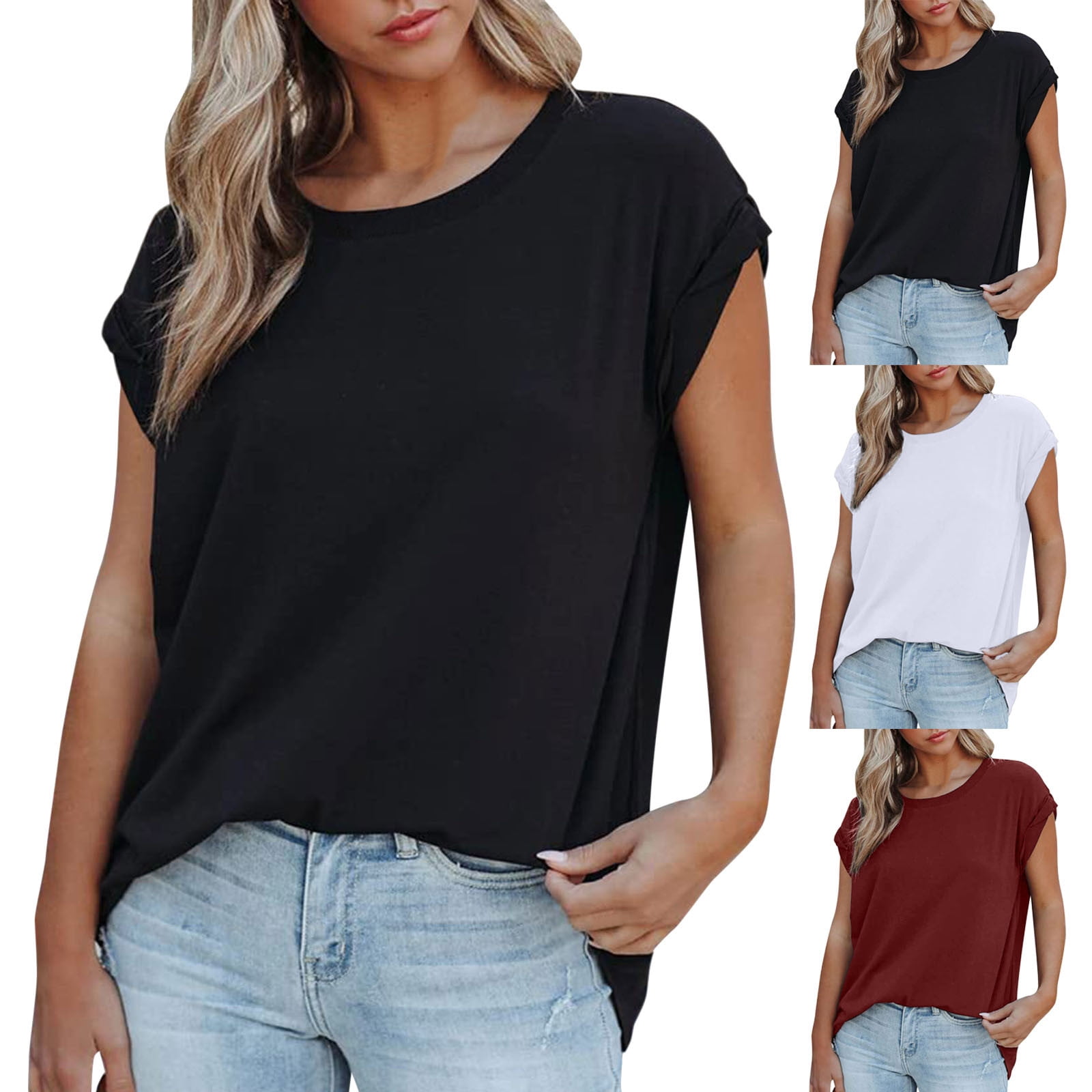 LAPPEN Women's Loose Fit T-Shirt I Round Neck Half Sleeve I 2 Way Lycra and  Spandex T-Shirts I Slim Fit Plain Solid Oversized Long Tops I Trendy &  Stylish Tshirt (Medium, Dark