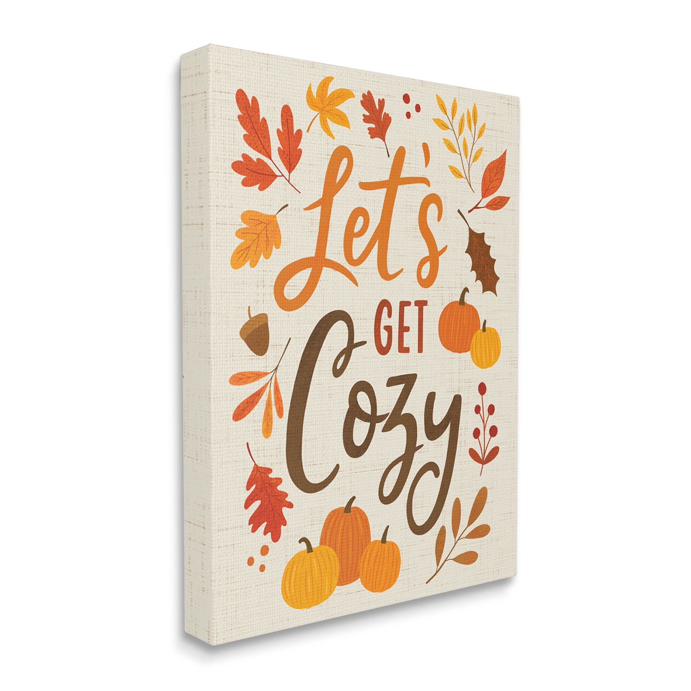 Lets Get Cozy Autumnal Leaf Sprigs Holiday Graphic Art Gallery Wrapped Canvas Print Wall Art