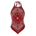 thumbnail image 1 of Camiseta sin mangas para mujer, control de barriga, sin mangas, Sexy Paisley Bandana, Top Halter, camisa con cordones, blusa, camiseta ajustada para mujer, 1 of 4