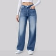 thumbnail image 2 of Ticikt Women's Jeans, High Waisted Straight Wide Leg Comfort Stretch Baggy Denim Pants,Color:Dark Blue, 2 of 4