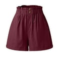 thumbnail image 4 of Running Shorts Womens Casual Shorts Elastic Waist Button Beach Shorts With Pockets Gym Shorts Women Wine S, 4 of 7