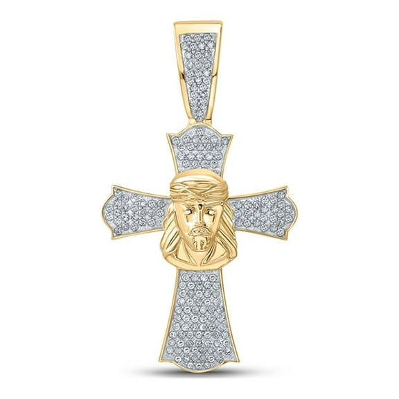 10kt Yellow Gold Mens Round Diamond Jesus Cross Charm Pendant 1/2 Cttw