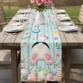 thumbnail image 4 of Easter Table Runner 72 Inches, Spring Rabbit Feet Eggs Flower Green Wooden Grain Bed Runner Dresser Scarves Tabletop for Indoor Outdoor Parties/Ceremony/Banquet, 16" x 72", 4 of 8