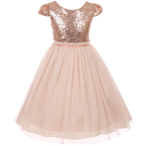 Toddler Girl Cap Sleeve Sequin Mesh Trim Birthday Pageant Flower Girl Dress USA Blush 2 KD 410 BNY Corner