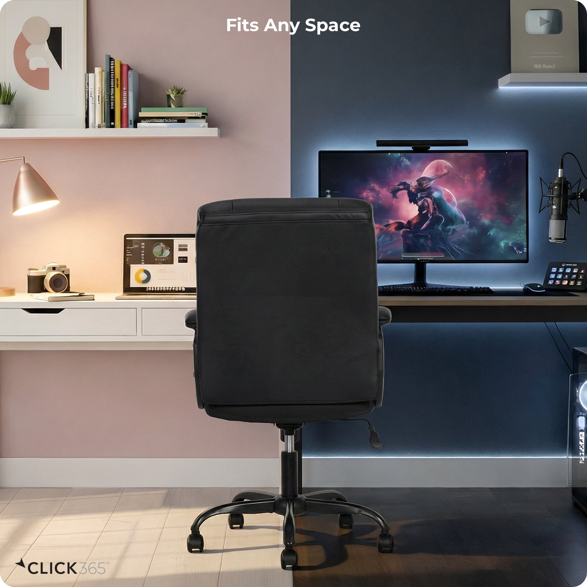 Click365 Adult Polyurathane Mid Back Indoor Commercial Ergonomic Office Chairs Hardware Kit, Black