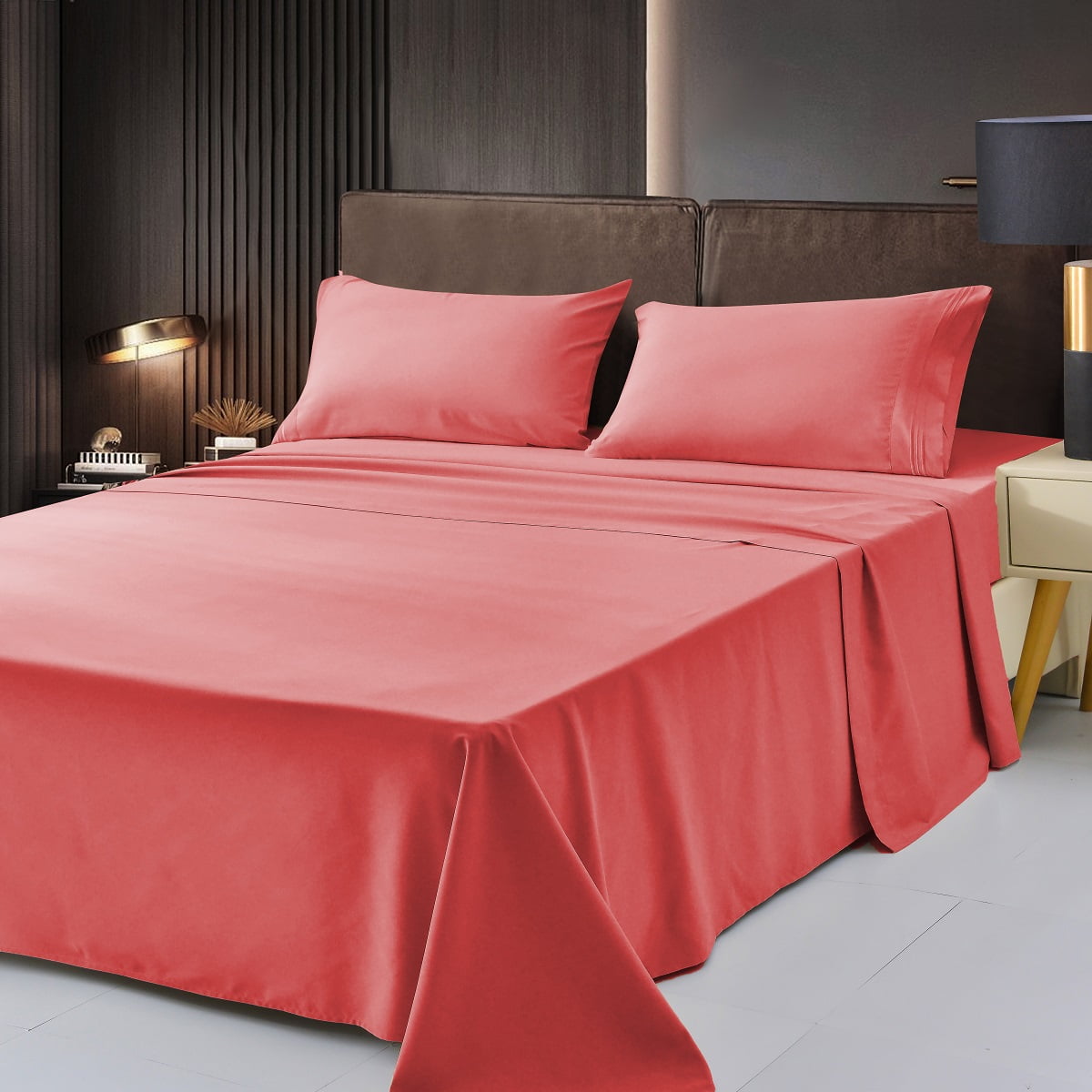 Details about   Peach Color Fitted Sheet Cover with All-Round Elastic Pocket in 4 Sizes 