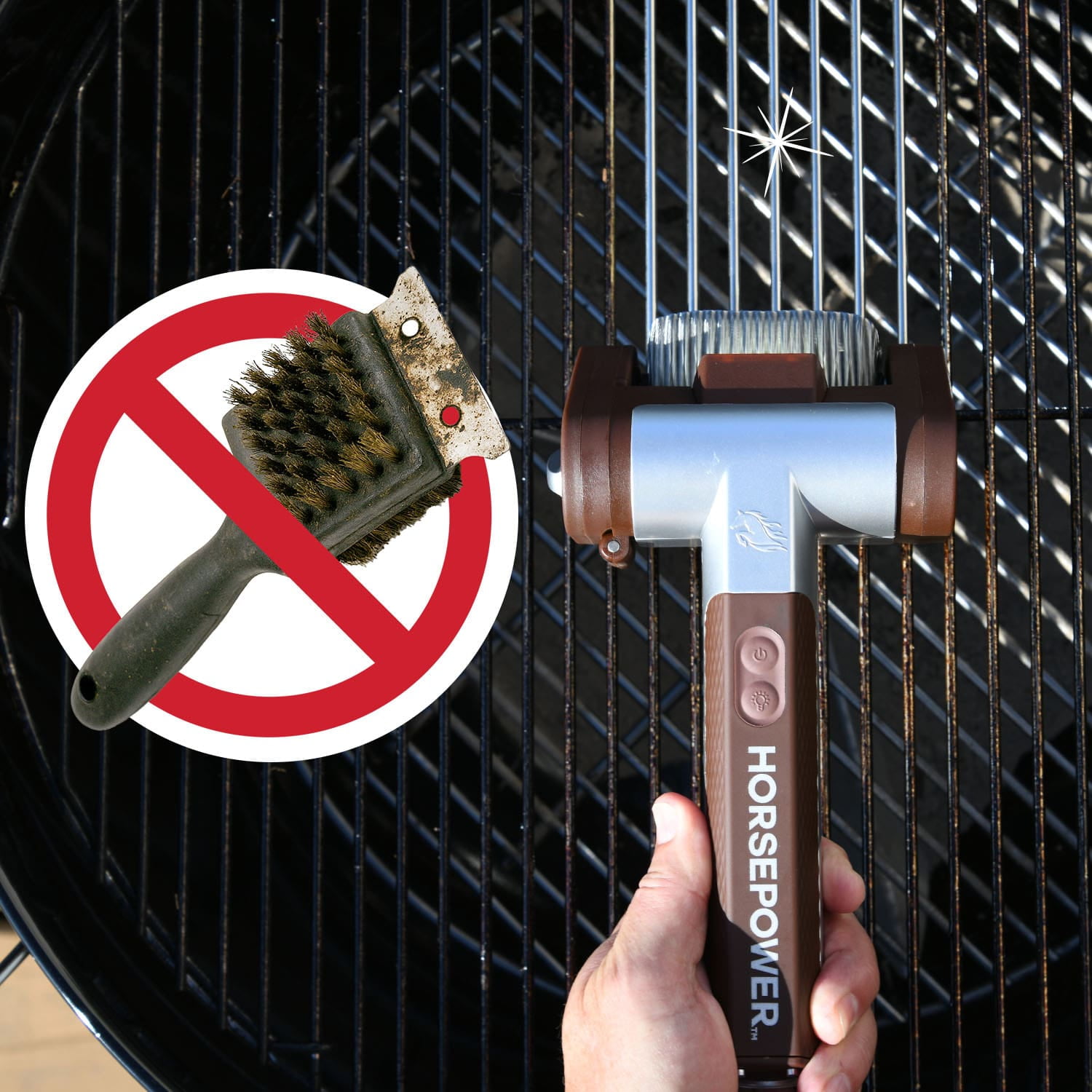 Horsepower Giddy up Grill Brush, Heavy-Duty Stainless Steel Bristle Grill Brush