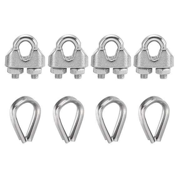 Uxcell 4Set 1/8" M3 Wire Rope Cable Clip Clamps Small with Thimble Silver