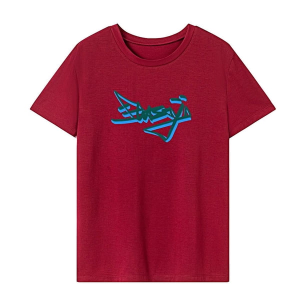 Camiseta para mujer de verano de moda con cuello redondo para vacaciones, senderismo, viajes, playa Rojo