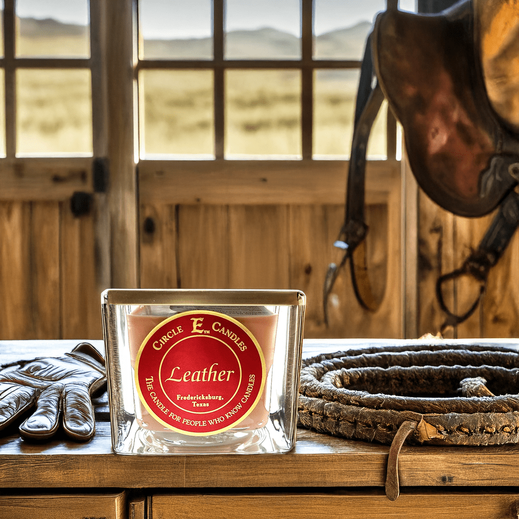 Circle E Candles, Leather Scent, Medium Size Jar Candle, 22oz, 2 Wicks
