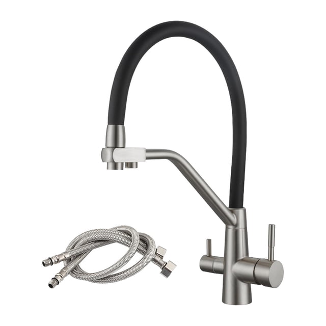 Purification Kitchen Faucet 3-ways Kitchen Mixer Tap with 2 Handles 2 Outlets Indoor Outdoor High Arch Faucet A with pipes