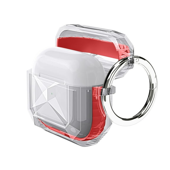 For Apple AirPods Pro Transparent Diamond Clear Design Shock-Resistant Dustproof [Visible Front LED] with Carabiner Cover ,Xpm Phone Case [Clear / Red]