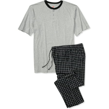 Big Men's Henley and Plaid Pants Sleep Set, Size 2XL