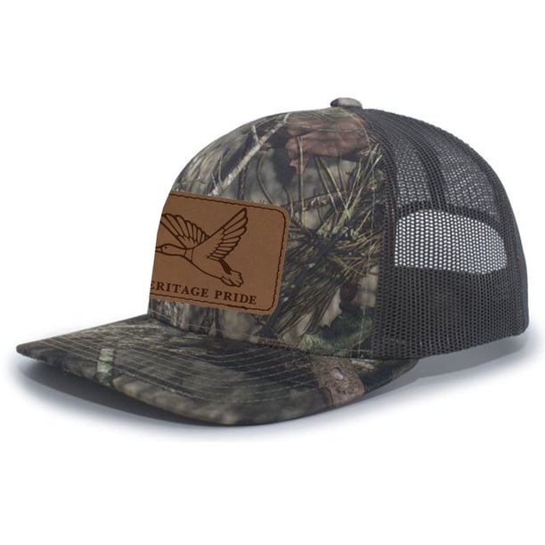 Men's Duck Flag Laser Engraved Leather Patch Trucker Hat | Adjustable Snapback, Southern Style