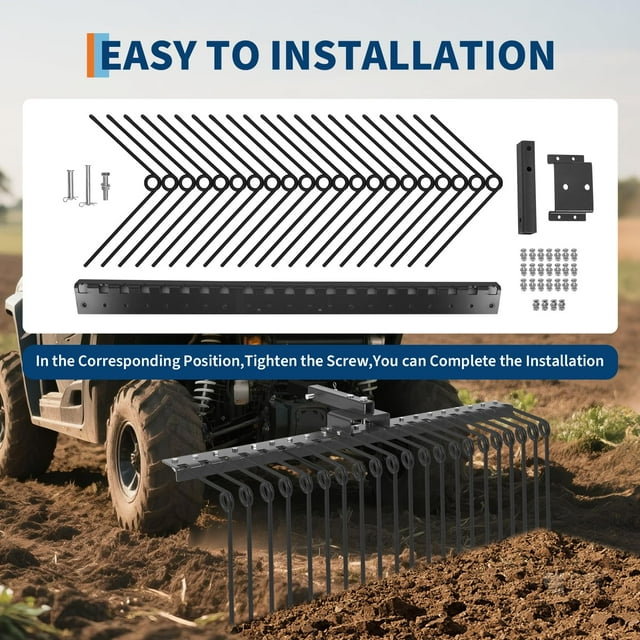 EDTara Râteau Durable de 60 Pouces pour Paille de Pin, Dents à Ressort en Acier, Compatible avec Attelage Récepteur de 2 Pouces, pour Tracteurs de Pelouse, VTT/UTV**