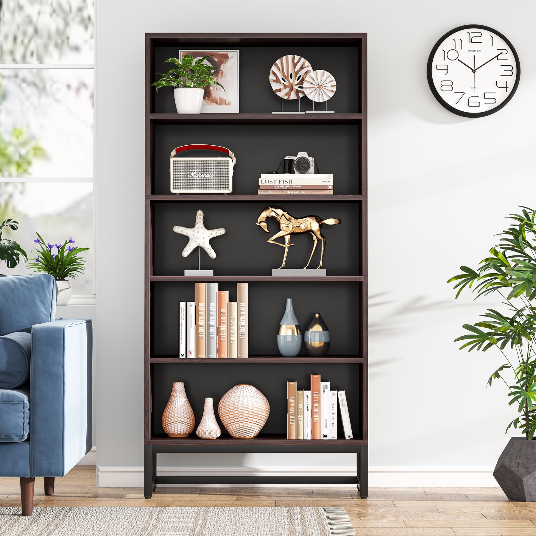 Tribesigns Tall Bookcase and Bookshelf, 70.8" Large Bookcases Organizer with 5-Tier Storage Shelves, Heavy Duty Free-Standing Library Bookshelf Shelving Unit for Living Room, Bedroom
