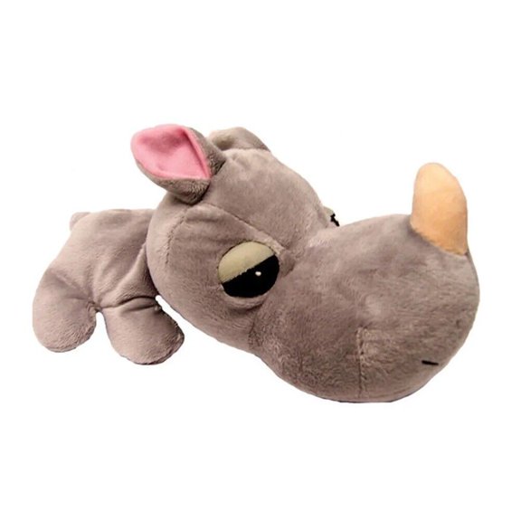 Stuffed Plush Fat Headz Dog Toys Interactive Squeaker Choose Cute Animal Design (Rhino)
