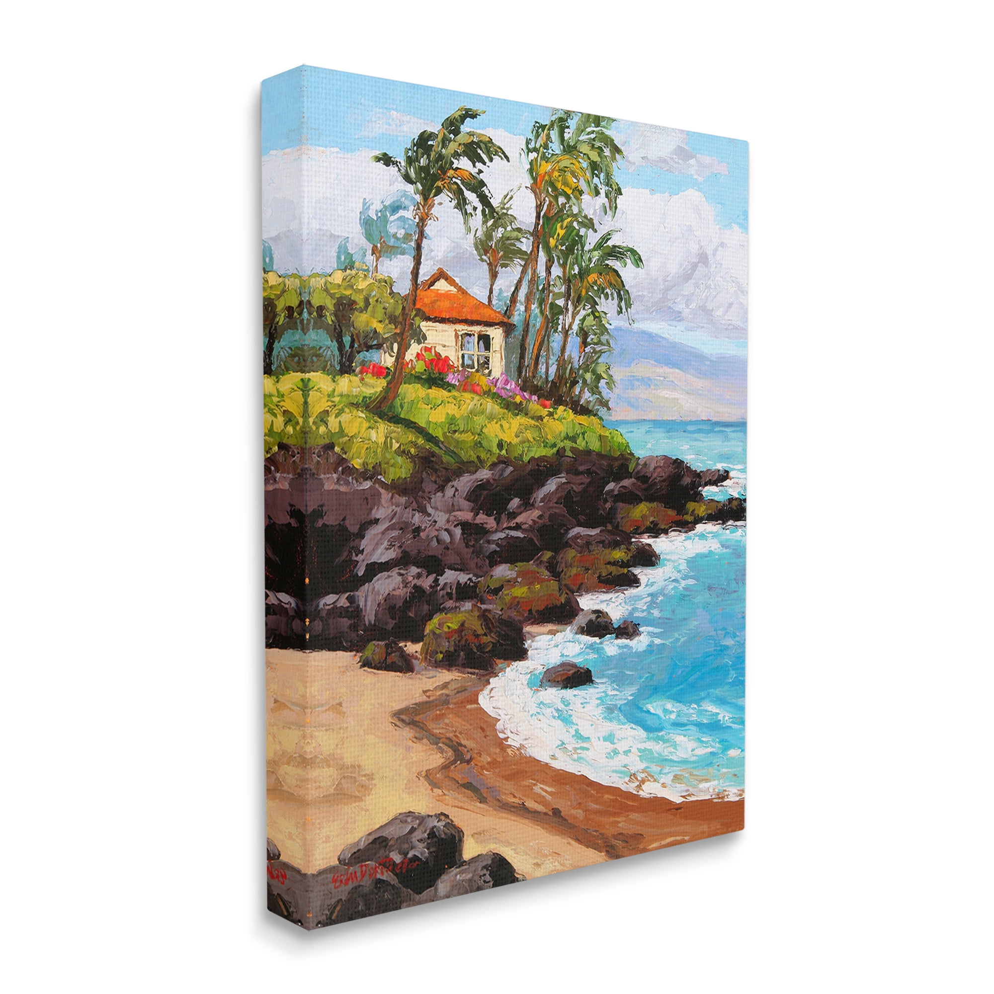Stupell Industries Tropical Cottage Cove Landscape Painting Gallery Wrapped Canvas Art Print Wall Art, 30 x 40