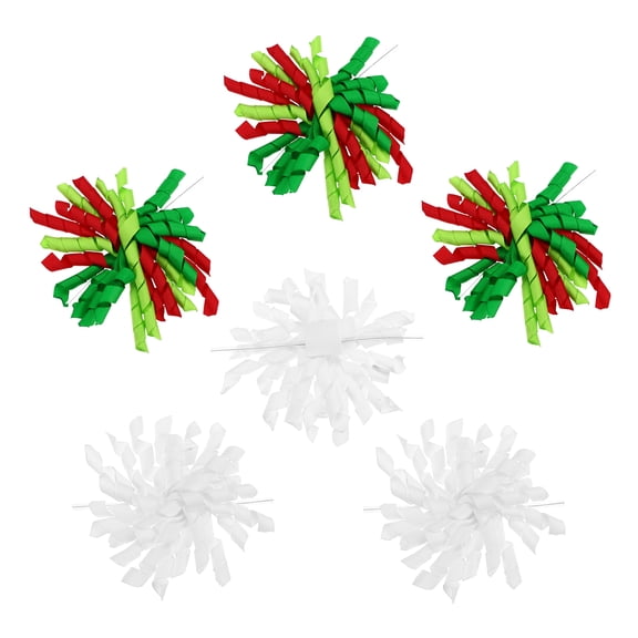 Uxcell 4" Curly Bows for Gift Wrapping, 6Pcs Self Adhesive Twist Tie Grosgrain Ribbon Bow for Treat Bag Christmas Birthday Gift Box Party Favors Decor, White/Red Green