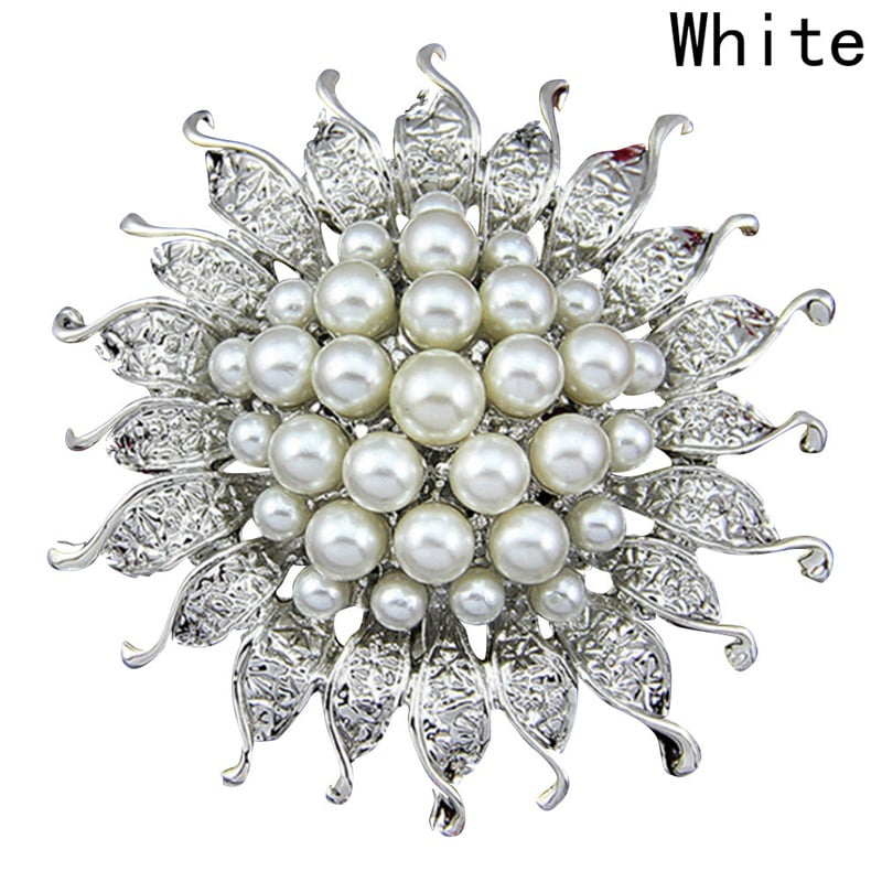 Kaboer KABOER Crystal Brooches White Color Sunflower Brooch Pins