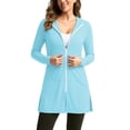 thumbnail image 3 of Women's Hooded Zip Up Swim Cover Up Dress Long Sleeve Quick Dry Beach Coverup with Pockets Side Slit Bathing Suit Robe for Pool Vacation Light Blue,XL, 3 of 5