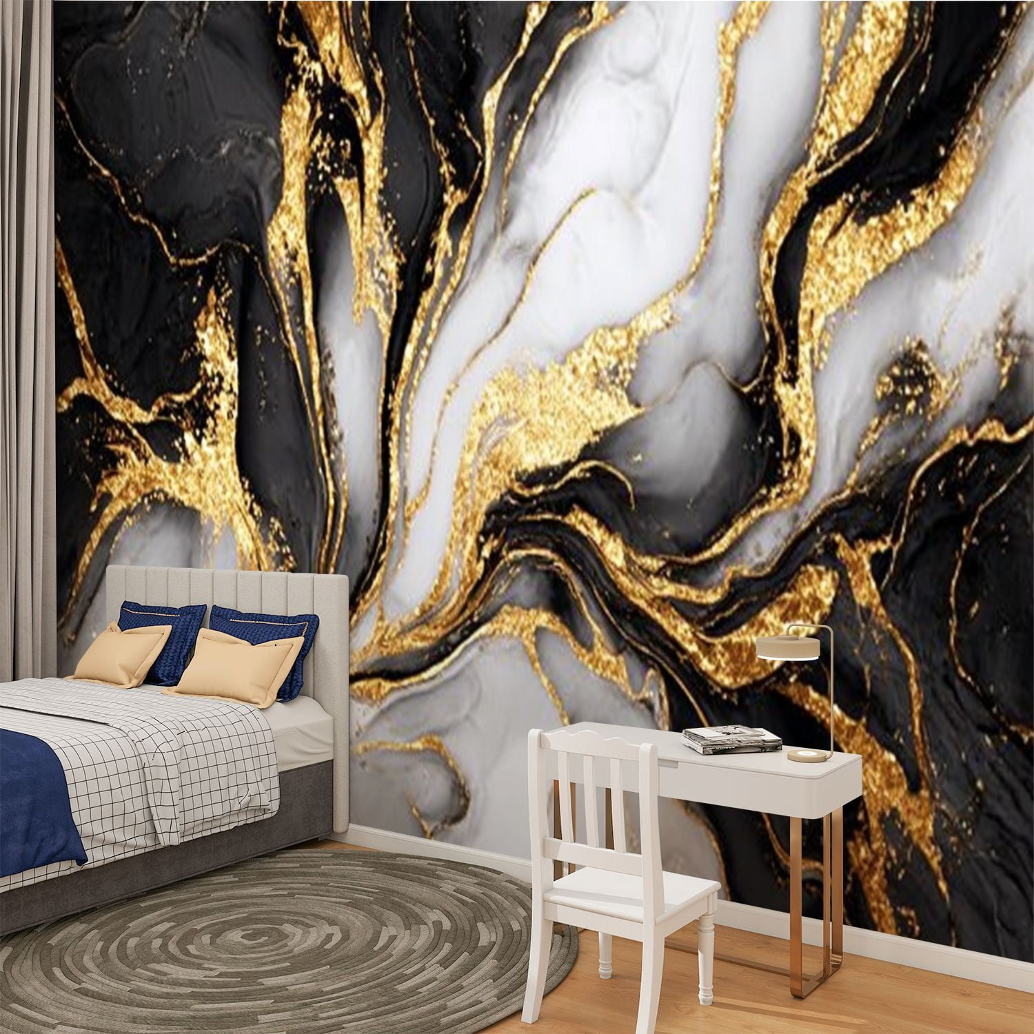 Peel and Stick Wallpaper Black gold marble texture Marbled Distorted Textured Modern Art Wall Mural Decor Self Adhesive and Removable 100in x 144in