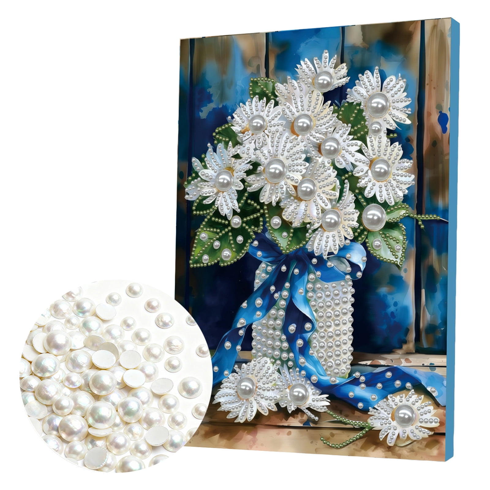 FLOPESN DIY Gemstone Pearl Diamond Art Painting Kit with Frame, 11.81x15.75in Colored Canvas, Home Decor Display for Tabletop and Wall -Bouquet
