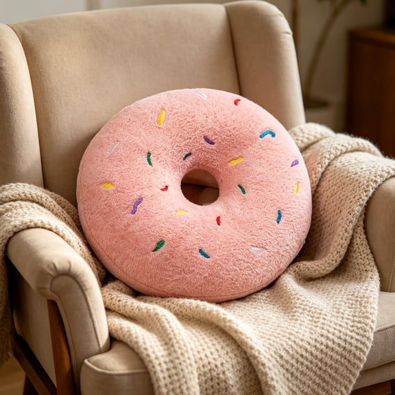 Usbinx Life Donut Throw Pillow 15.75 Inch Round Decorative Cushion Soft Plush Accent Pillow for Sofa Bed Chair Kids Room and Sweet Theme Home Decor 1 Piece