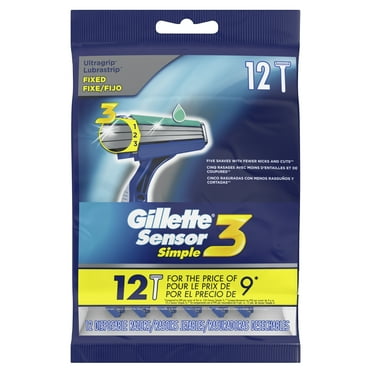 Gillette Sensor3 Simple3 Men's Disposable Razors, 12 Razors