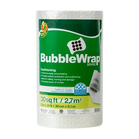 - Duck Original 3/16 inch Bubble Wrap Cushioning, 12 in. x 30 ft., Clear