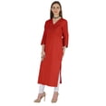thumbnail image 4 of Phagun Indo WesternSolid Kurti For Women's V-Neck W/ Side Slit Indian Traditional Wear, 4 of 7