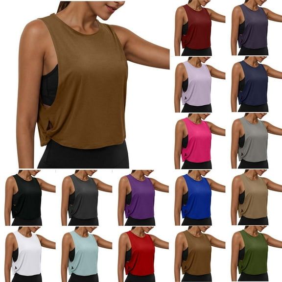 FAIWAD Workout Tops for Women Crewneck Sleeveless Summer Athletic Yoga Crop Tank Tops Loose Gym Oversize Tees