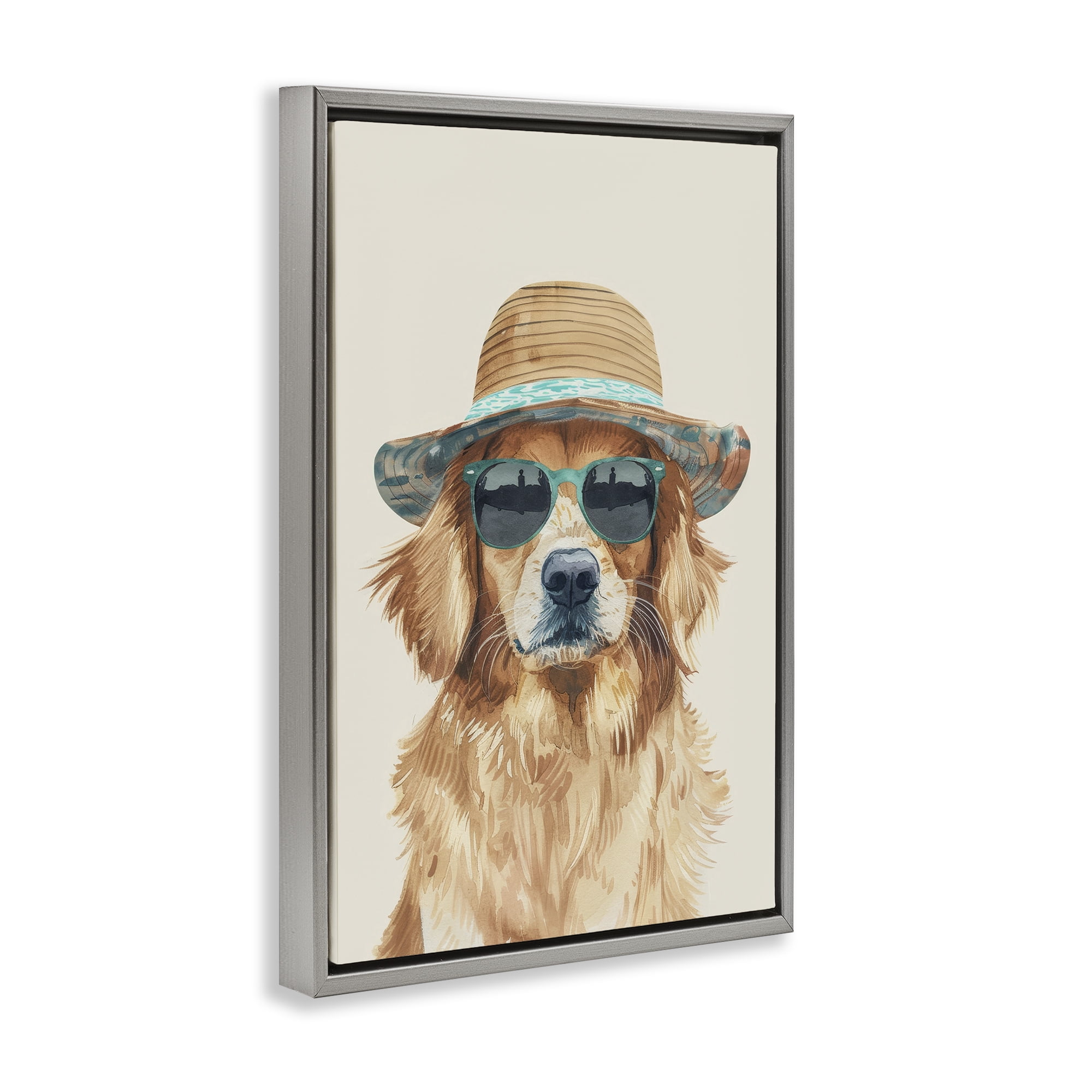 Stupell Industries Hipster Labrador Dog Animals & Insects Painting Gray Floater Framed Canvas Art Print Wall Art, 17 x 25