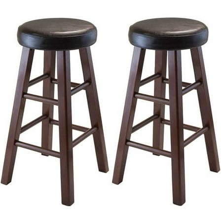 Winsome Wood Marta Cushion Seat Counter Stools, 2PC, Espresso & Walnut