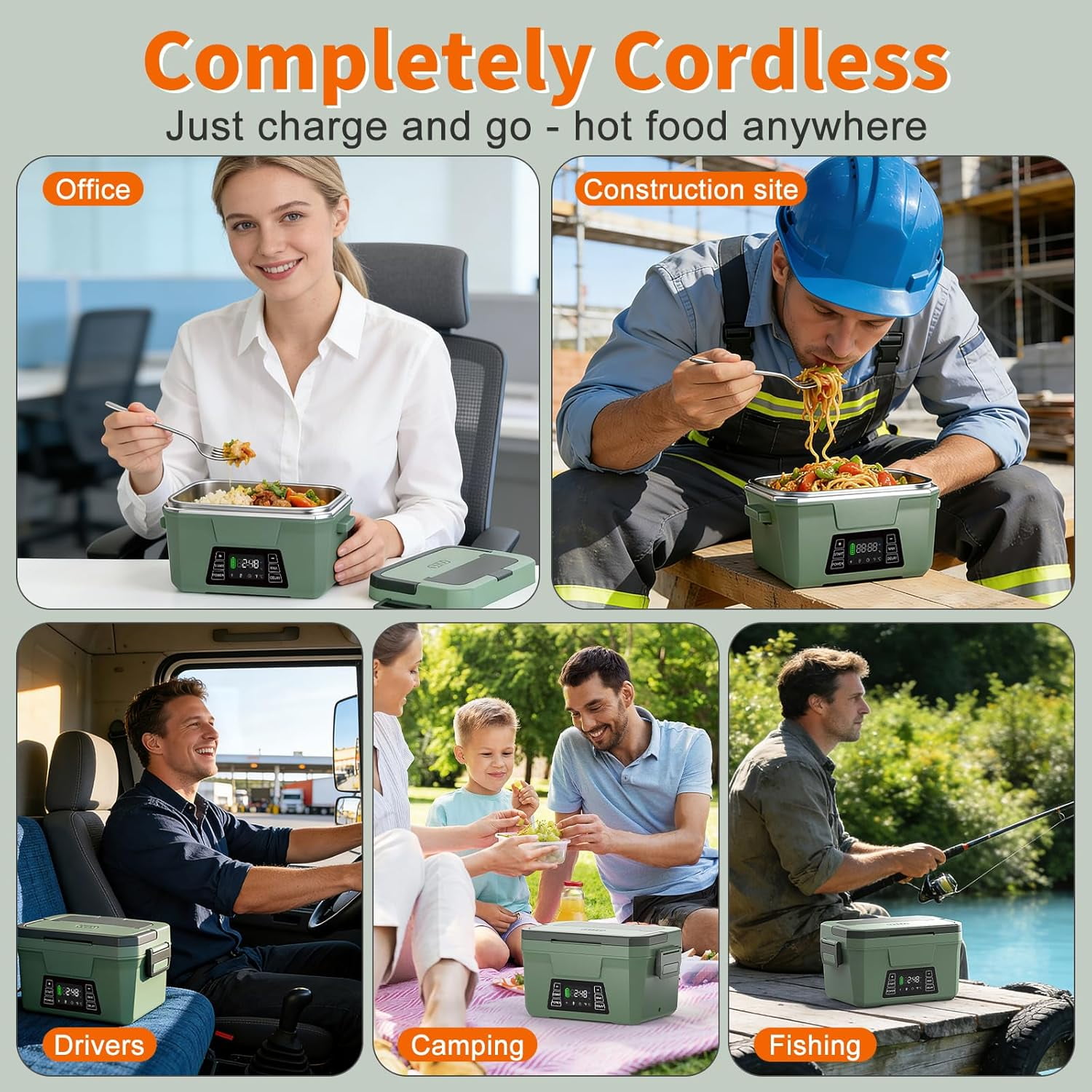 Cordless Electric Lunch Box for Adults, Rechargeable Heated Lunch Box with Scheduled Heating, Portable Food Warmer with Memory Function & Automatic Keep Warm, Christmas White Elephant Gifts