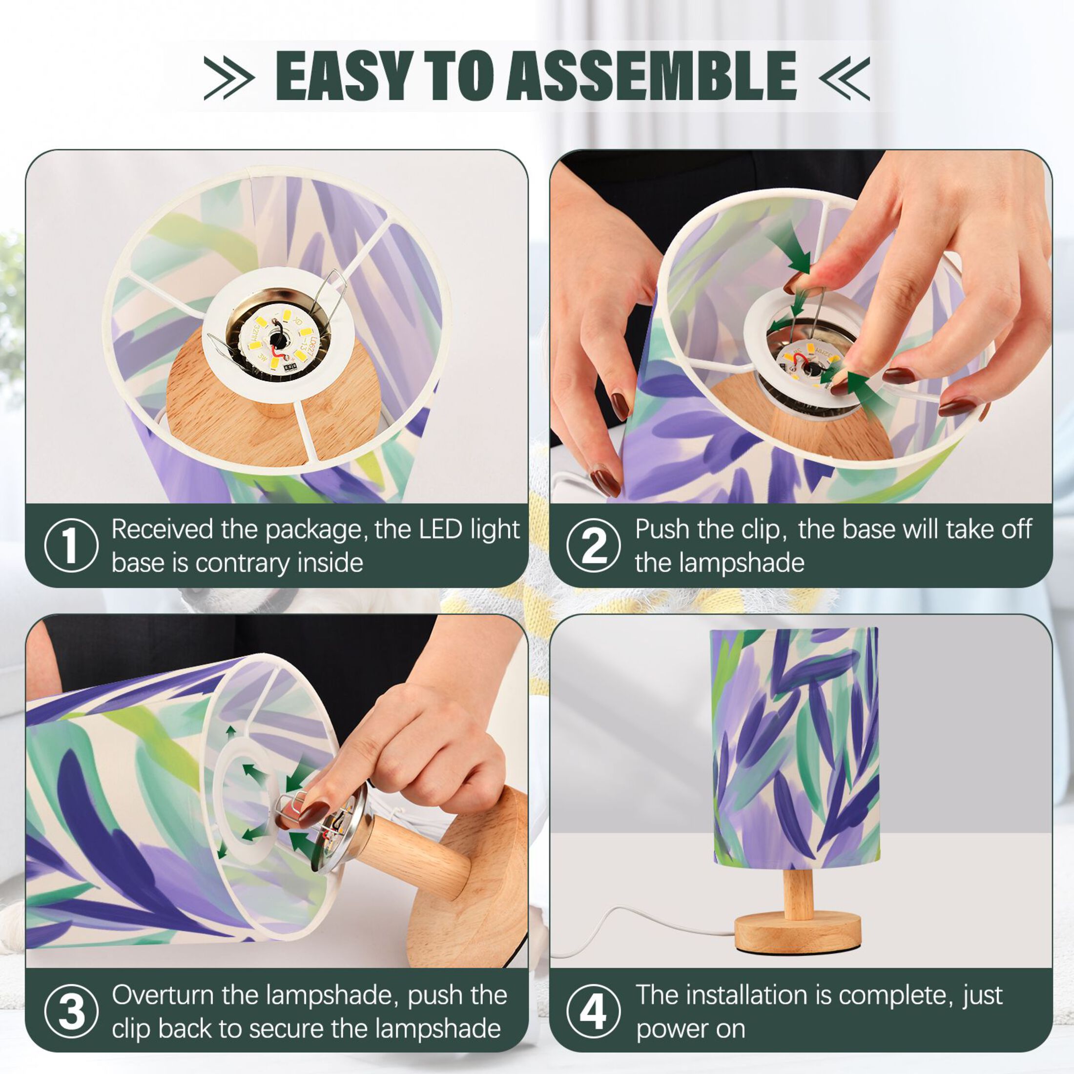 Lavender in Oil Painting Style Table Lamp with USB Port LED Warm Light Lamp Night Light Home Decor