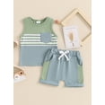 thumbnail image 2 of Bagilaanoe 2pcs Toddler Baby Boy Shorts Set Contrast Colors Sleeveless Tank Tops + Shorts 6M 12M 18M 24M 3T Kids Casual Summer Clothes, 2 of 7