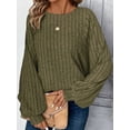 thumbnail image 3 of Women Tunic Plus Size Long Sleeve Tops Loose Fit Dressy Crew Neck Pullover Basic Sweaters  Green 4XL, 3 of 6