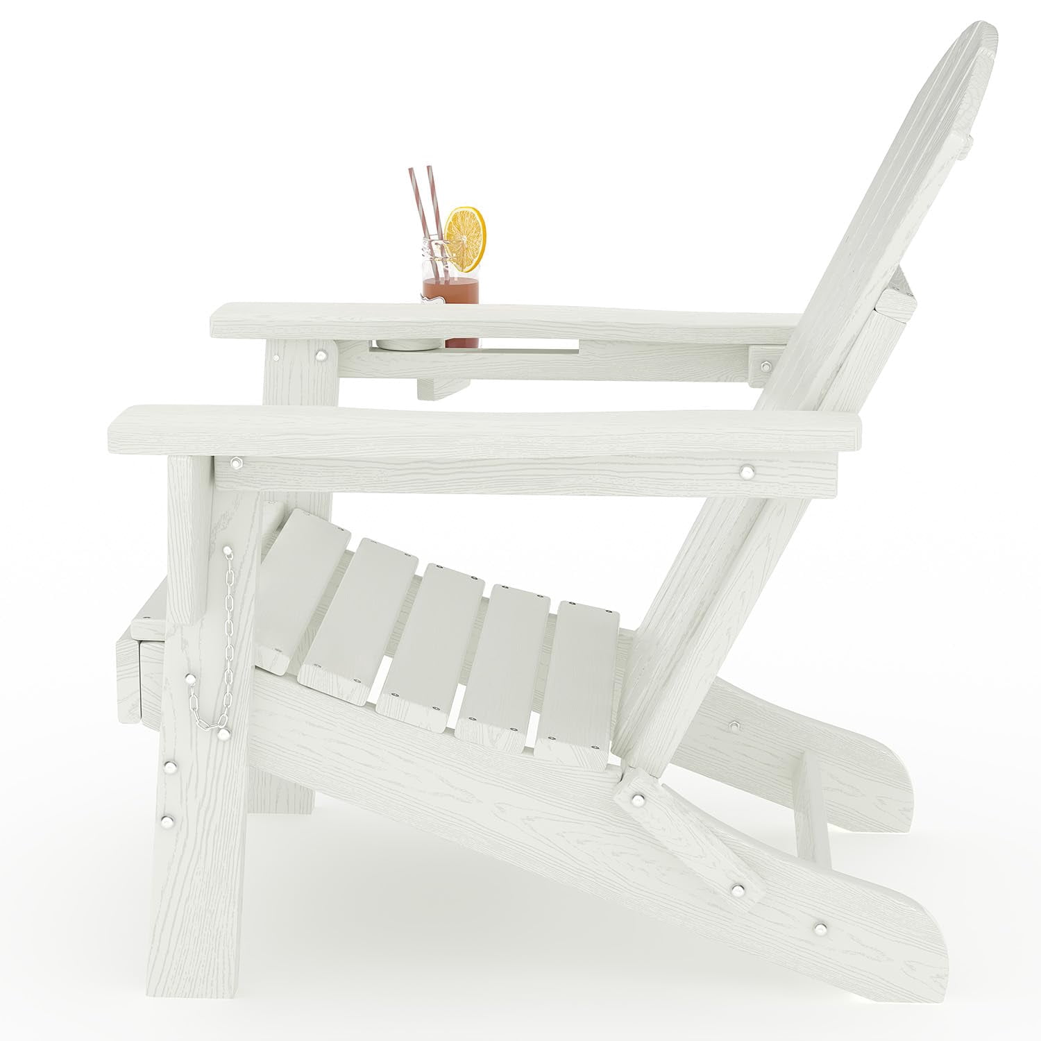 Ataucjin All-Weather HDPE Folding Adirondack Chairs Set of 2，Wood Grain Texture & Cup Holders, Collapsible, Plastic, Outdoor Patio Furniture for Garden, Deck, Fire Pit