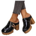 thumbnail image 1 of Dakaela Mules à Talons Épais pour Femmes, Bout Rond Fermé, Sandales à Plateforme à Enfiler, Sabots Confortables Décontractés pour Robe, Chaussures 3,74 Po Noir 9,5, 1 of 8