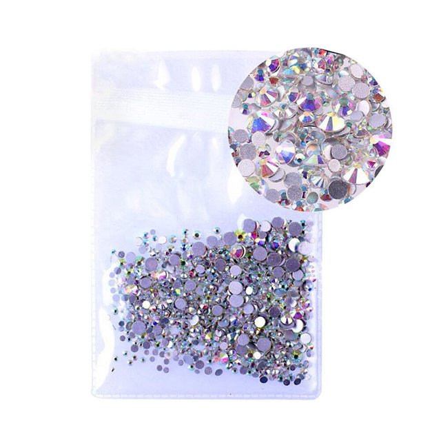 EeaseCA 1440pcs 2.8mm Crystal AB Round Nail Art Rhinestones Mixed Flat Backs 3D Nail Decorations SS10AB